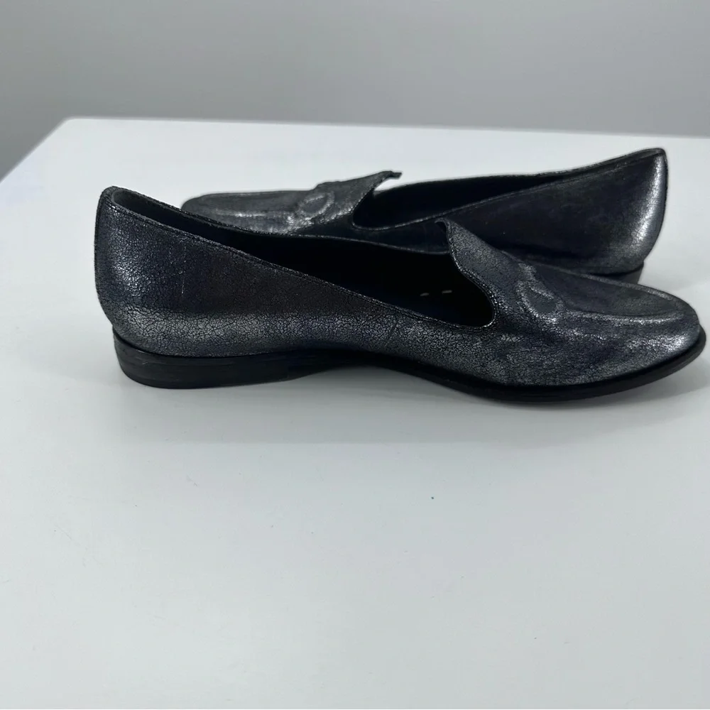 Belle Sigerson Morrison Silver Metallic Loafers Slip On Covered Hardware 7.5